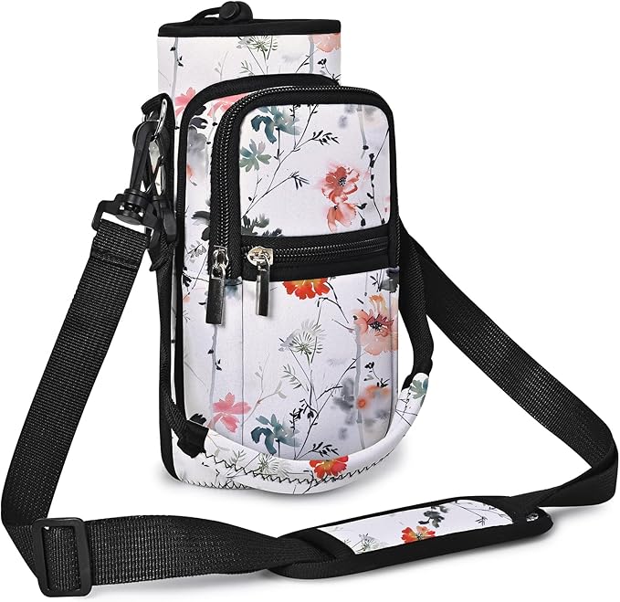 icolor Water Bottle Carrier Bag with Strap 25/32/40 oz Crossbody Bottle Holder with Phone Pocket Sling Sleeve Insulated Neoprene Water Bottle Pouch for Walking Travelling-BubblyBeeBaby