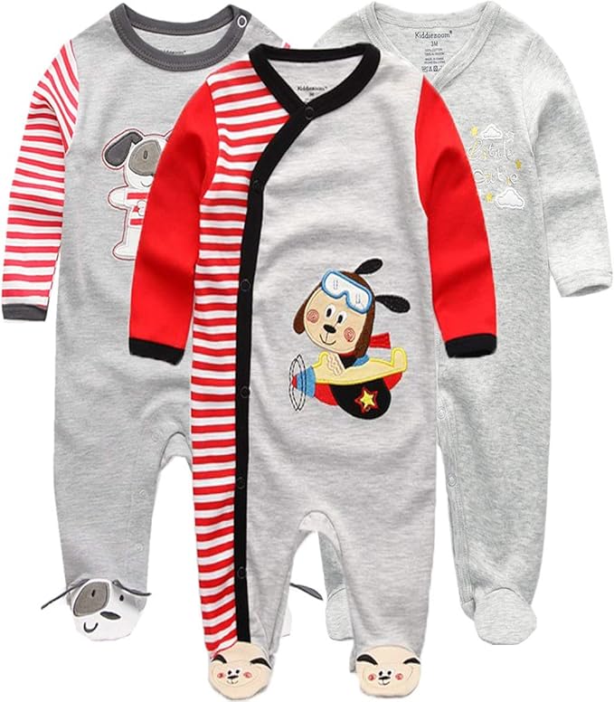 Kiddiezoom Baby and Toddler Boys'Snug Fit Footed One-Piece Romper Jumpsuit Cotton Cotton Footed Outfit-BubblyBeeBaby