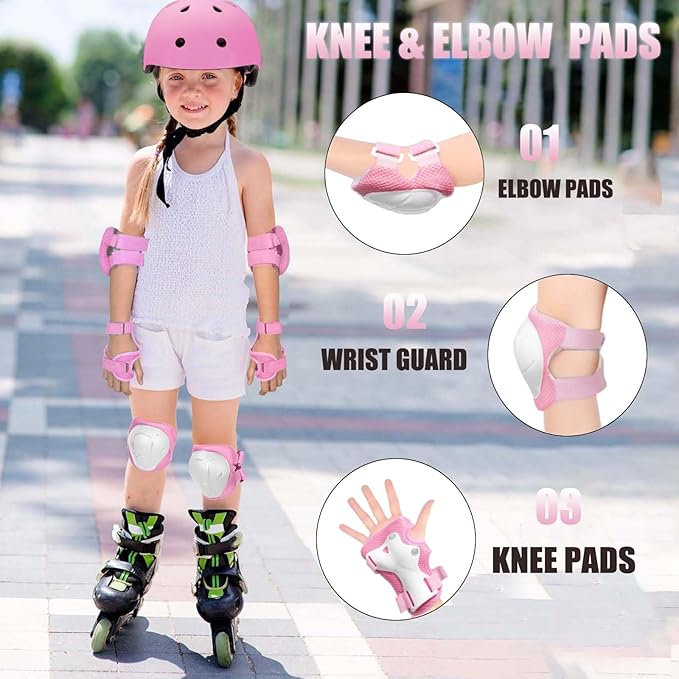 Kids Bike Helmet Set Adjustable Helmet for Ages 3-15 Kids Toddler Boys Girls Youth, Multi-Sport Bicycle Skateboarding Football Rollerskating Scooter Rollerblade Balance Bike Helmets-BubblyBeeBaby