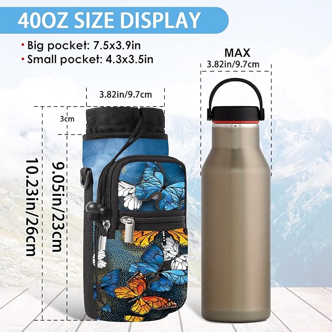 25/32/40/64oz Water Bottle Bag Holder Carrier-Insulated Crossbody Sling Case Sleeve with Strap & Pockets for Men Women Gym Cycling Travel Walking Hiking Camping-BubblyBeeBaby