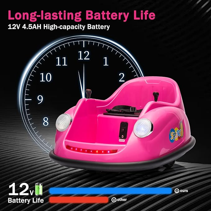 12V Bumper Car for Toddlers, Electric Toy Ride on Battery Car with Kids W/Parent Remote Control, 2-Speed, 360 Degree Spin, Music & LED Lights for Kids, Pink-BubblyBeeBaby