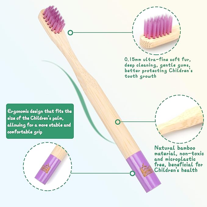 Kids Bamboo Toothbrushes, BPA-Free Soft Bristles, Eco-Friendly Natural Wooden Toddler Toothbrush, 6-Pack Travel Toothbrushes Set for Children-BubblyBeeBaby