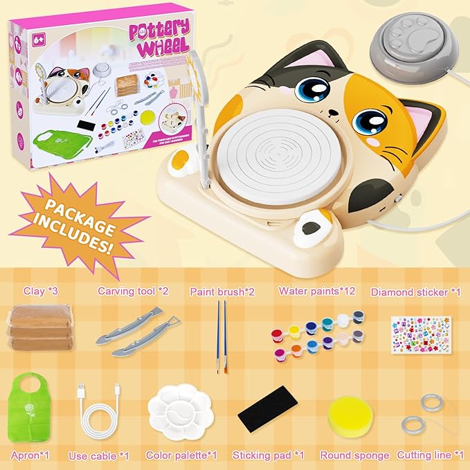 Insnug Pottery Wheel for Kids - Pottery Arts and Crafts for Kids Ages 8-12 with 3 Pack Painting Kit Air Dry Clay Art Supplies Toys for Girls Boy Birthday Gift for 6+-BubblyBeeBaby