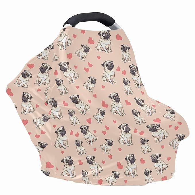 Binienty Cute Bulldog Print Baby Car Seat Canopy Cover Multi Use Nursing Cover for Newborn Boys Girls Soft Breathable Newborn Carrier/Stroller/Shopping Car-BubblyBeeBaby
