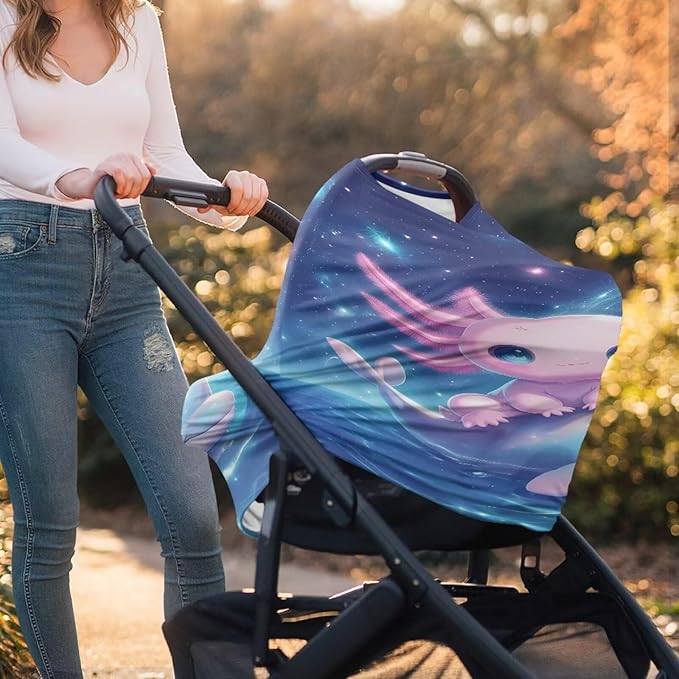 Binienty Axolotl Infants Carseat Canopies for Women, Dolphin Animal Print Nursing Breastfeeding Cover Stretchable for Stroller/Shopping Cart-BubblyBeeBaby