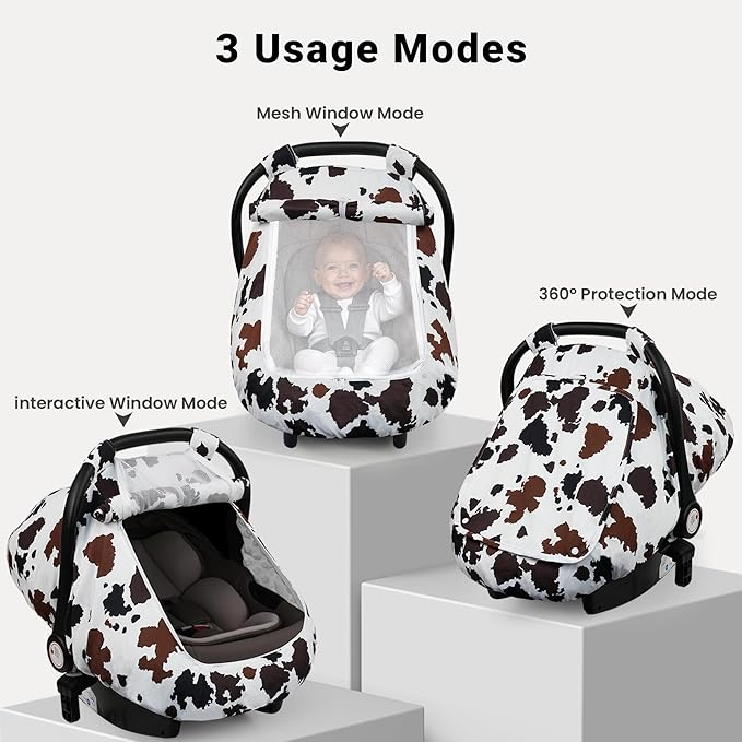 Elstey Car Seat Cover Baby, Minky Dot Carseat Covers Baby Girls, Lightweight Infant Car Seat Cover Canopy with 2 Layers Breathable Mesh Windows, Stroller Carrier for Babies Newborn Essentials-BubblyBeeBaby