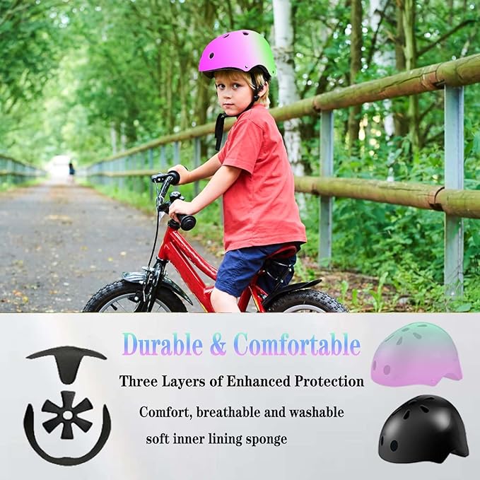 Kids Bike Helmet Set Adjustable for Children, Boys, Girls and Teenagers Aged 3-8 Years Includes Elbow, Knee, Wrist Guards Children's Helmet Protection Set for Bikes SkateboardsRollerskates-BubblyBeeBaby
