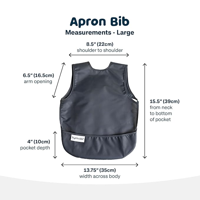 Tiny Twinkle Mess Proof Apron Bibs - 2 Pack Waterproof & Lightweight Baby Bibs for Led Weaning | 100% Recycled Polyester, Easy Clean & Machine Washable (Sage Charcoal, Large 2-4 Years)-BubblyBeeBaby
