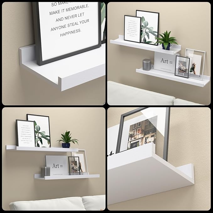 23.6 Inches Long Floating Shelves Wall Mounted, 2 Set Modern White Wall Shelf for Bedroom, Nursery Book Shelf with Lip, Picture Ledge Shelf for Wall Decor Living Room Bathroom Kitchen- White-BubblyBeeBaby