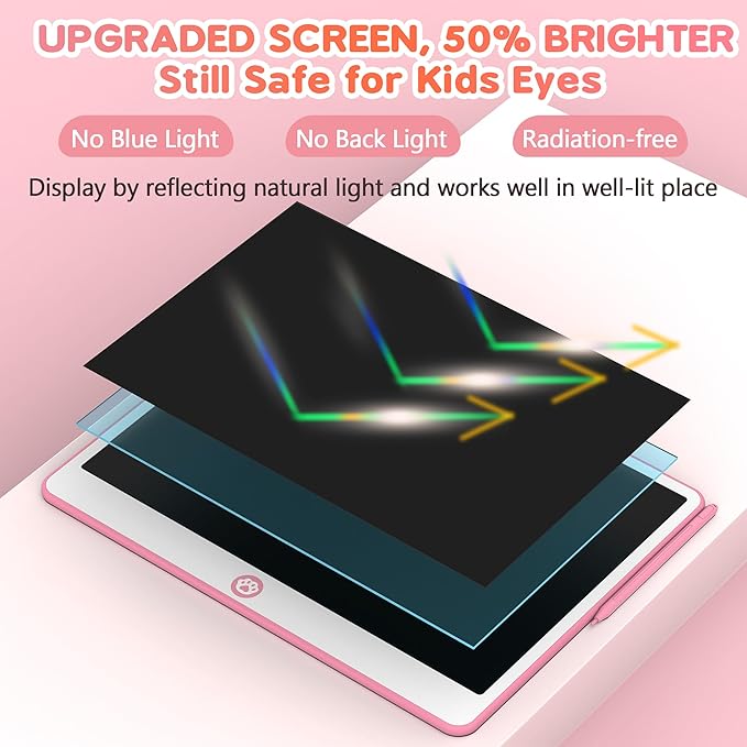 Hockvill LCD Writing Tablet for Kids 16 Inch, Toys for Girls Boys Drawing Pad for 3 4 5 6 7 Year Old Kids Toys, Easter Basket Stuffer for Kids, Toddler Doodle Board Travel Essentials - Pink-BubblyBeeBaby