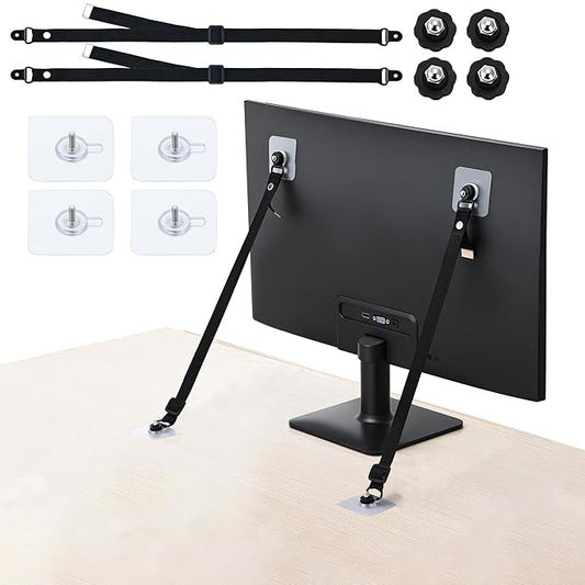 2 Pack TV Safety Straps Adjustable, Adhesive Anti-Tip Furniture Anchor for Flat Screen, TV and Furniture Safety Straps for Baby Proofing, Black-BubblyBeeBaby