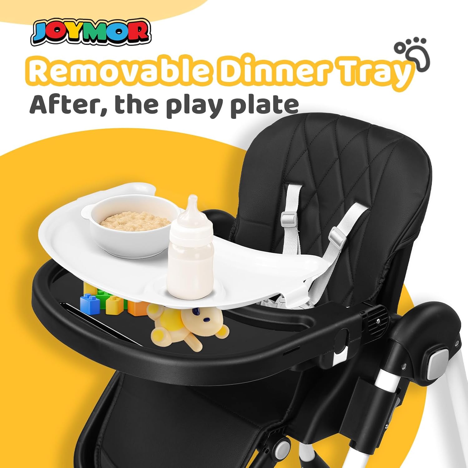 JOYMOR Foldable Baby High Chair, 4 in 1 Convertible Highchair for Eating, Height Adjustble and Multiple Recline, Compact Foldable Design for Easy Storage (Black)