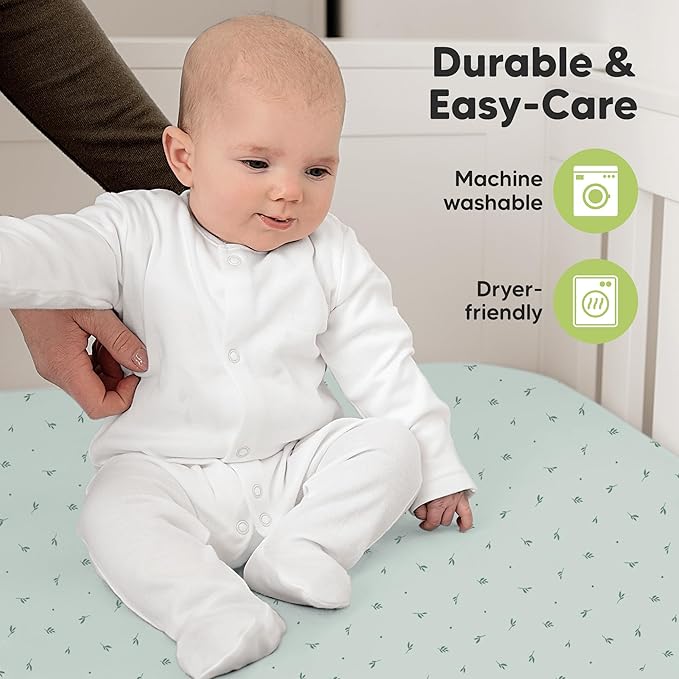 KeaBabies 2-Pack Organic Crib Sheets for Boys, Girls - 52x28 Fitted Crib Mattress Sheet Neutral, Breathable Jersey Cotton Cover for Baby Bed, Toddler Mattress, Soft & Cute Prints (Bunnies)-BubblyBeeBaby