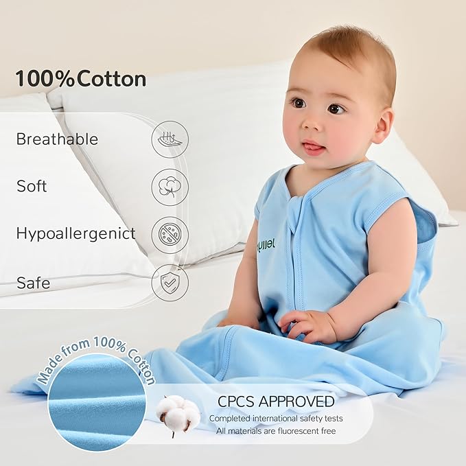 JELLYMONI Baby Sleep Sack 6-12 Months 100% Cotton Wearable Blanket, 0.5 TOG Soft Lightweight Toddler Sleeping Sack 3 Pack 2-Way Zipper Newborn Sleep Sacks-BubblyBeeBaby