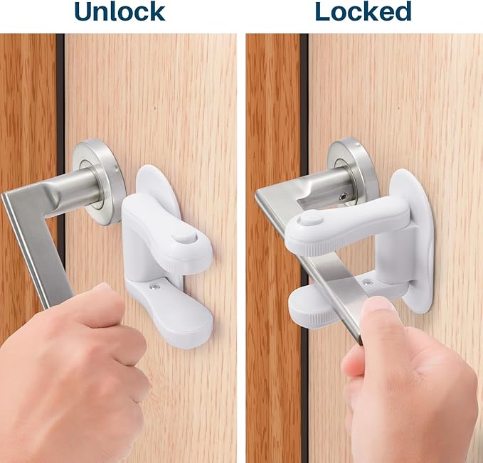 Inaya Door Lever Lock (4 Pack) – Child Proof Handle Locks, 3M Adhesive & Easy Installation for Home, Baby-Proof Locks for Kids Safety, Compatible with standard doors-BubblyBeeBaby