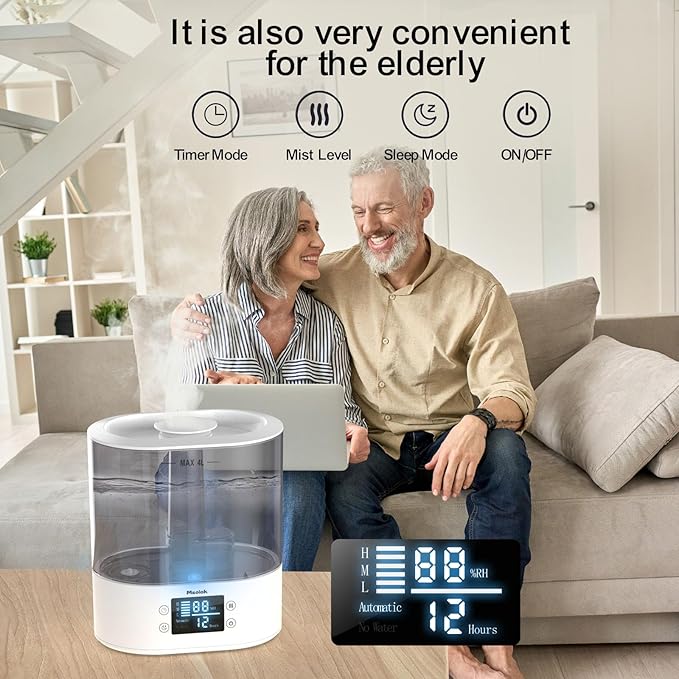 Humidifiers for Bedroom and Home & Baby - 4L Cool Mist Air Humidifiers for Plants, 26db Quiet Top Fill Air Humidifier Lasts Up to 40 Hours, Auto Shut-Off, Super Easy to Fill and Clean-BubblyBeeBaby