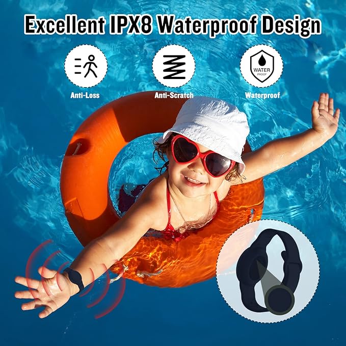 2 Pack Waterproof AirTag Bracelet for Kids, Hidden Silicone Wristband for AirTag, GPS Tracker Case for Air Tag Holder Strap Band for Child Toddler, Secure Anti-Loss Protection(Black Navy Blue)-BubblyBeeBaby