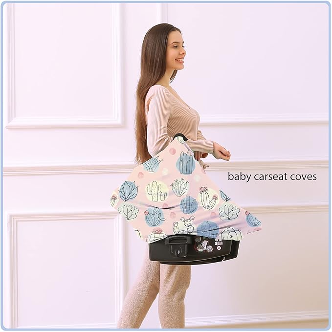 Car Seat Covers for Babies - Multi- use Nursing Carseat Canopy, Breastfeeding Covers, Baby Shower Gifts for Boys and Girls (Cactus)-BubblyBeeBaby