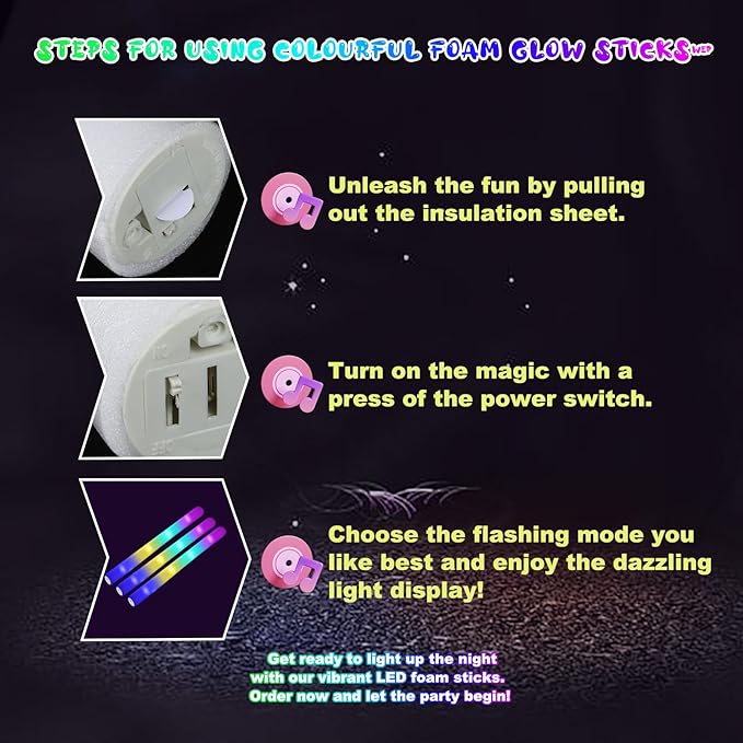 100-Count Foam Glow Sticks Party Pack - 4 Colors, Steady Bright Light Up Sticks for Weddings, Birthdays, Christmas, Halloween | Foam Glow Sticks Bulk Reusable, 6-Hr Glow, Eco-Friendly Foam-BubblyBeeBaby