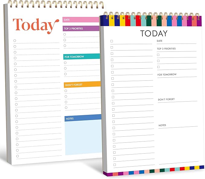 2 To Do List Notepads, Daily Planner Notebook with Tear-off Design, Undated Writing Organizer for Daily Tasks and Goal, Coiled Task Track Checklist Productivity Pad for Office, Classroom, Home, School-BubblyBeeBaby