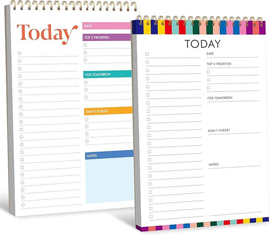 2 To Do List Notepads, Daily Planner Notebook with Tear-off Design, Undated Writing Organizer for Daily Tasks and Goal, Coiled Task Track Checklist Productivity Pad for Office, Classroom, Home, School-BubblyBeeBaby
