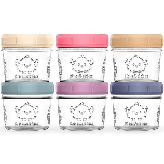 KeaBabies 6pk 4oz Glass Baby Food Containers with Lids - Leak-Proof, Microwavable Small Glass Jars, Baby Purees & Toddler Snack Storage Containers, BPA-Free, Dishwasher & Freezer Safe (Sunset)-BubblyBeeBaby