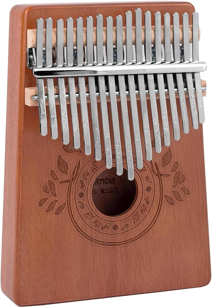 Kalimba Thumb Piano 17 Keys Instrument: Portable Mbira Finger Pianos Musical Gifts for Kids Adults Beginners - Mahogany Wood Handheld Piano with Tune Hammer, Music Book-BubblyBeeBaby
