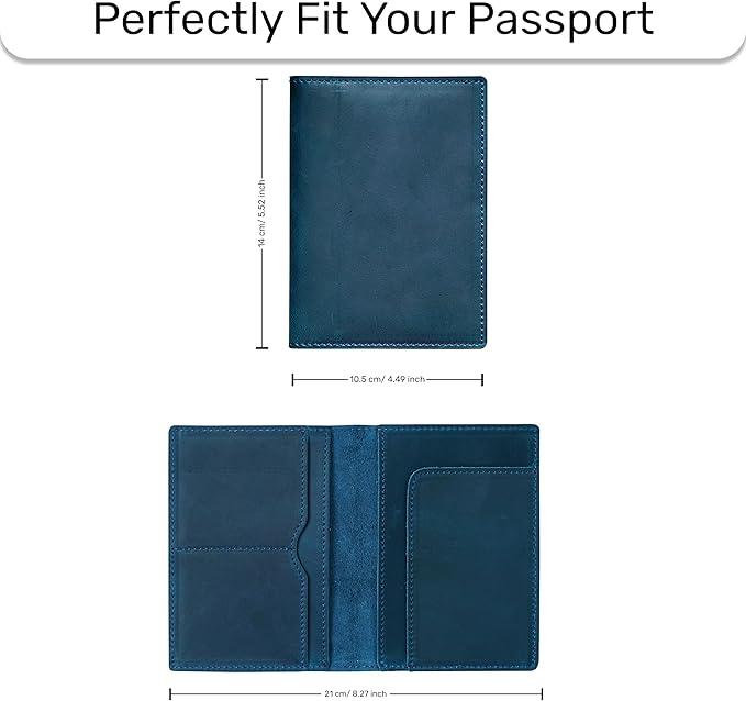 HIFA Leather Passport Holder, Handmade Passport Cover with Card and Ticket Slot - Genuine Leather, Elegant Design, Easy Access - Passport Case, Passport Wallet, Passport Holder-BubblyBeeBaby