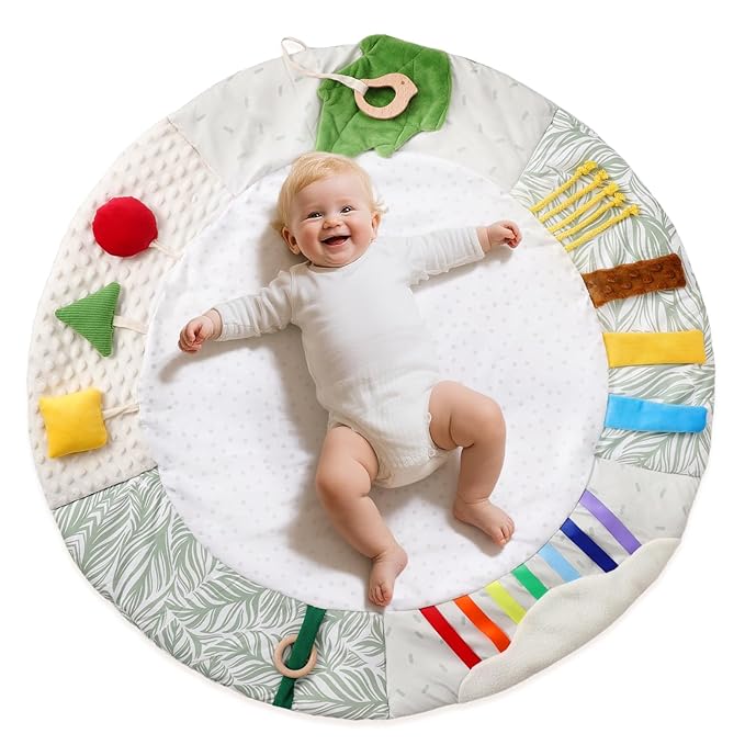 Montessori Baby Play Mat for Early Learning, Tummy Time Playmat, Activity Mat with 5 Development Zones, for Motor Skills & Sensory Development, Baby Essentials Gift-BubblyBeeBaby
