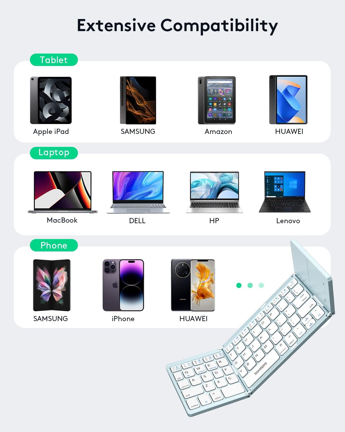 Samsers Foldable Bluetooth Keyboard with Touchpad - Portable Wireless Keyboard with Holder, Rechargeable Full Size Ultra Slim Pocket Folding Keyboards for Android Windows iOS Tablet & Laptop - Blue