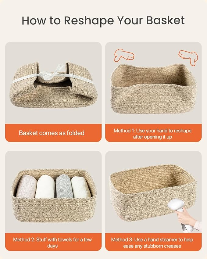 KALLAX Small Woven Basket, 13.5 x 9.5 x 5 Inches, Storage Basket for Organizing, Cute Small Rope Shelf Closet Cube Storage Bins Baskets for Shelves, Dog Toy Gift Baskets Empty, 3 Packs, Mixed Brown-BubblyBeeBaby