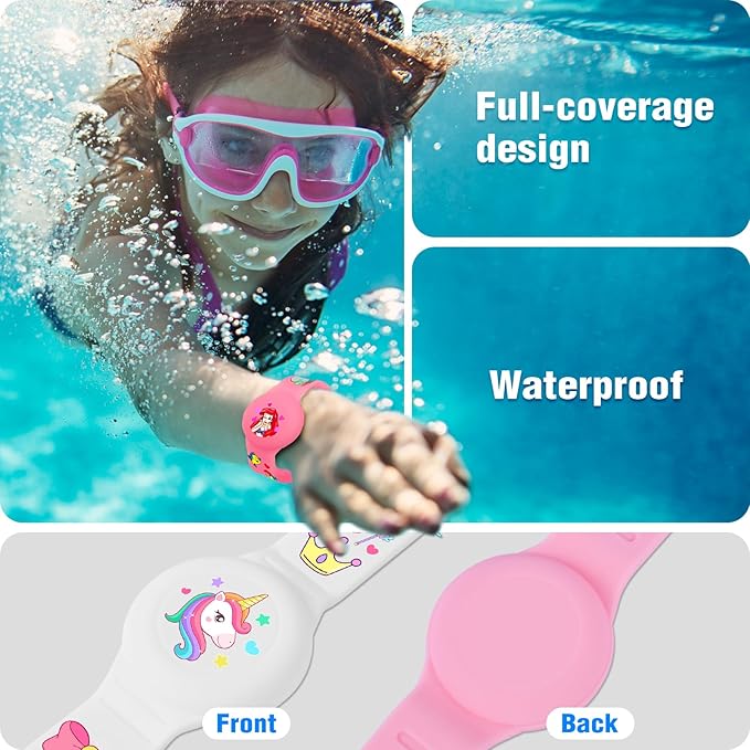 2 Pack AirTag Bracelet for Kids, Waterproof Air tag Holder for Kids with Soft Silicone Full Coverage Anti-Lost Hidden Airtag Wristband Accessories for Child-BubblyBeeBaby