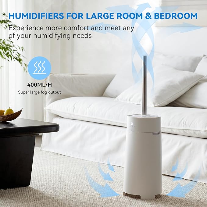 Humidifiers for Bedroom, 5L Quiet Humidifiers for Large Room with Timer, 360°Nozzle, 3 Speed Ultrasonic Cool Mist Humidifier with Humidistat, Suitable for Baby Home Adults Plants (White)-BubblyBeeBaby