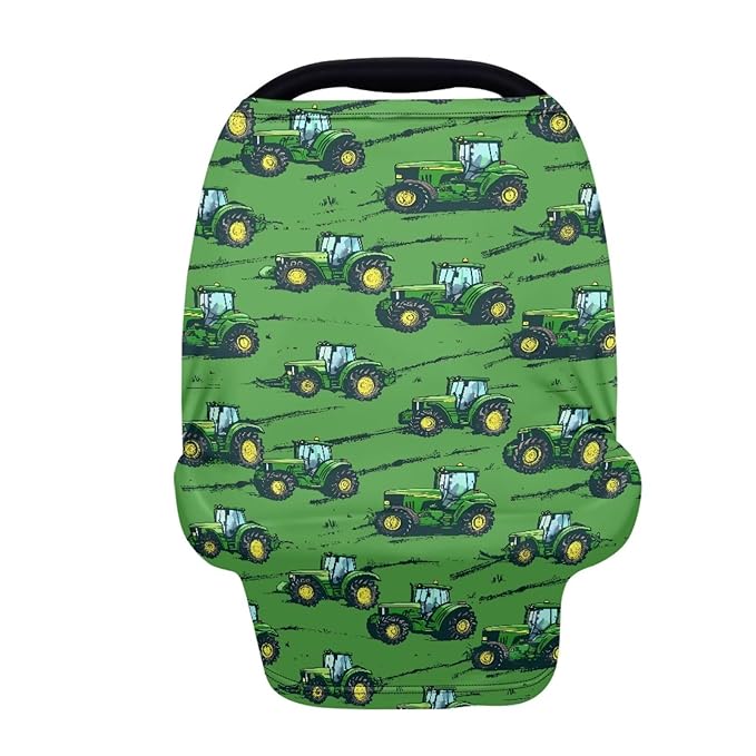 Binienty Baby Car Seat Cover for Boys Girls - Green Truck Multi Use Baby Nursing Scarf, Shopping Car/High Chair/Stroller Portector Decor-BubblyBeeBaby