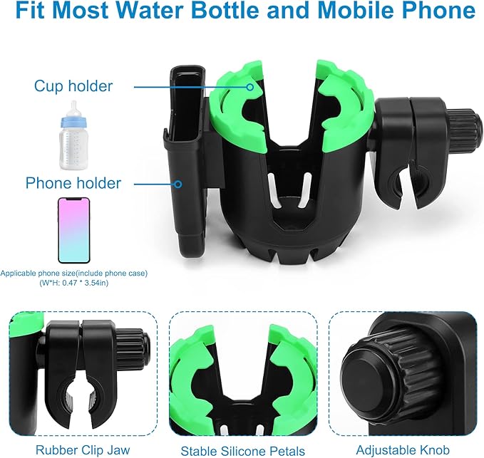 Accmor Stroller Cup Holder with Phone Holder, Universal Cup Holder, Bike Cup Holder, 360° Rotatable Large Caliber Drinks Holder for Stroller, Bike, Wheelchair, Walker-BubblyBeeBaby
