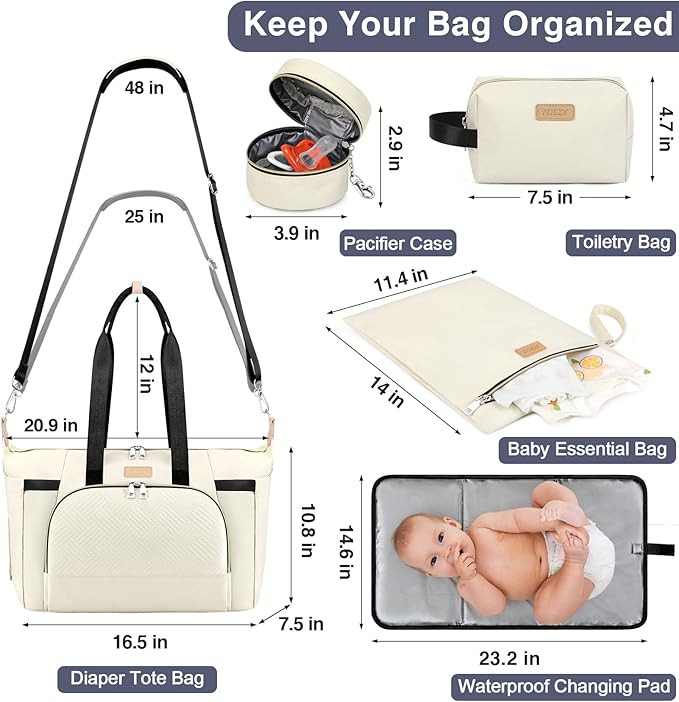 ITIEZY Diaper Bag Tote for Baby - Large Mommy Bag with Portable Changing Pad Pacifier Case, Hospital Bags Travel Baby Bag-BubblyBeeBaby