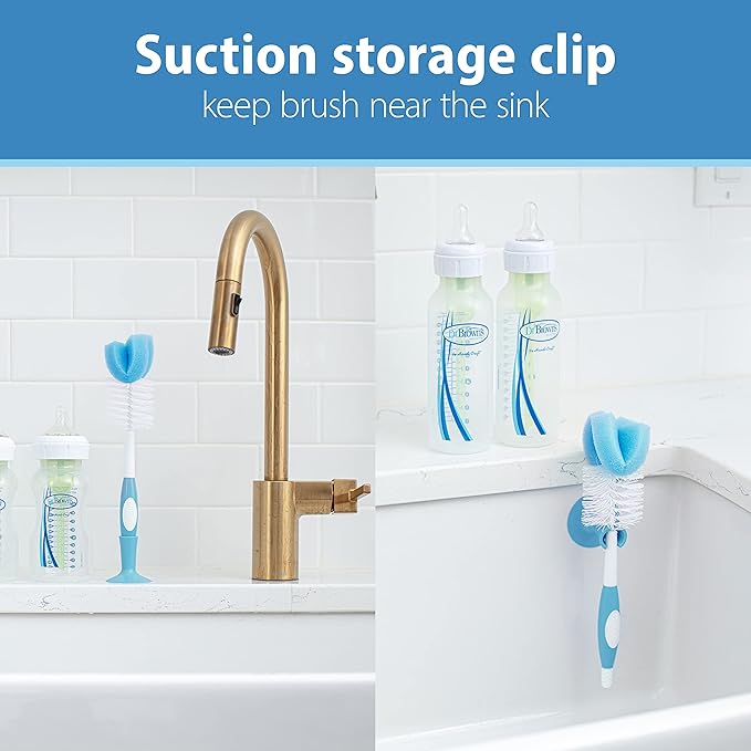 Dr. Brown's Natural Flow Anti-Colic Options+ Special Edition Blue Baby Bottle Gift Set with Soft Sippy Spout Transition Cup, Flexees Teether, Bottle Cleaning Brush and Travel Caps-BubblyBeeBaby