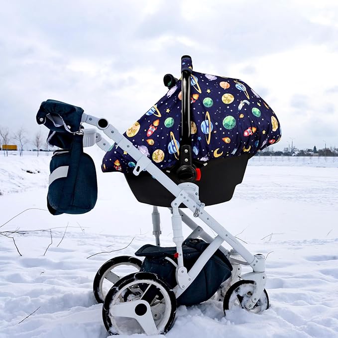 Baby Carseat Cover Winter, Pea Pod Infant Car Seat Covers Canopy for Newborn with 2 Layers Windows of Breathable Mesh/Fabric, Lightweight Polyester/Minky Dot Backing, Snug Fit Most Baby Car Seat-BubblyBeeBaby