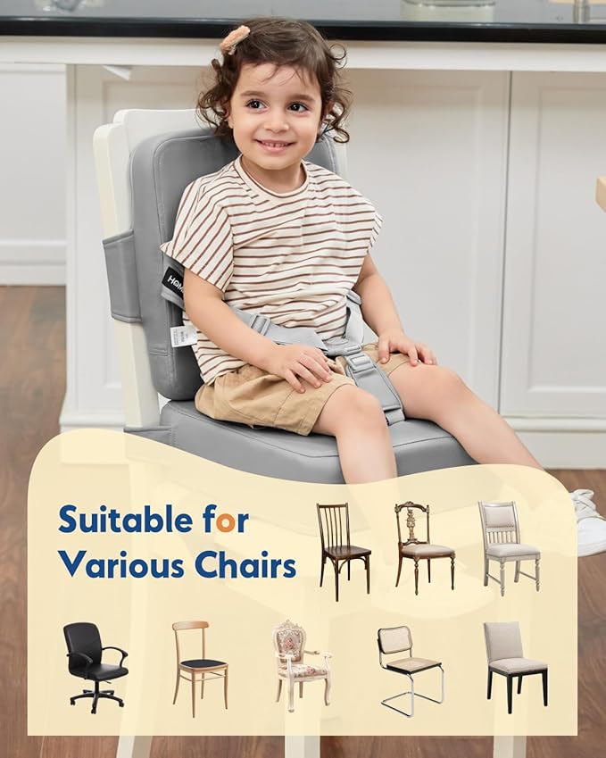 HOMEAL Booster Seat for Kitchen Chair - Compact Toddler Dining Seat with Easy-Install Straps & Wipeable Surface - Breathable Fabric Booster Seat for Table - Light Gray-BubblyBeeBaby