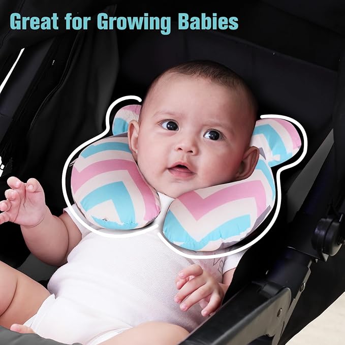 KAKIBLIN Baby Head Pillow,Support Pillow, Baby Travel Pillow for Head and Neck, Babies Neck Pillows for Car Seat,Pushchair,Travel(Wave)-BubblyBeeBaby