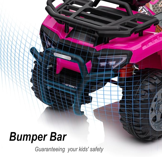 Kids ATV 4 Wheeler, 6V Ride-On Toy for Toddlers Boys & Girls with Music, Forward & Reverse - Rose Pink-BubblyBeeBaby