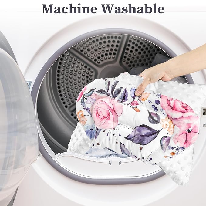 Pea Pod Infant Car Seat Insert with 3 Strap Covers, 3 in 1 Reversible Floral Baby Car Seat Head Support for Newborn, 3D Soft Minky Carseat Cushion for Preemie to Infant, Stroller, Swing, Bouncer-BubblyBeeBaby