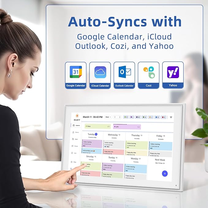 21.5 Inch Digital Calendar, Electronic Chore Chart, Smart Weekly and Monthly Planner 1920 * 1080P IPS Touchscreen Wall and Desk Calendar for Family Schedules, White-BubblyBeeBaby