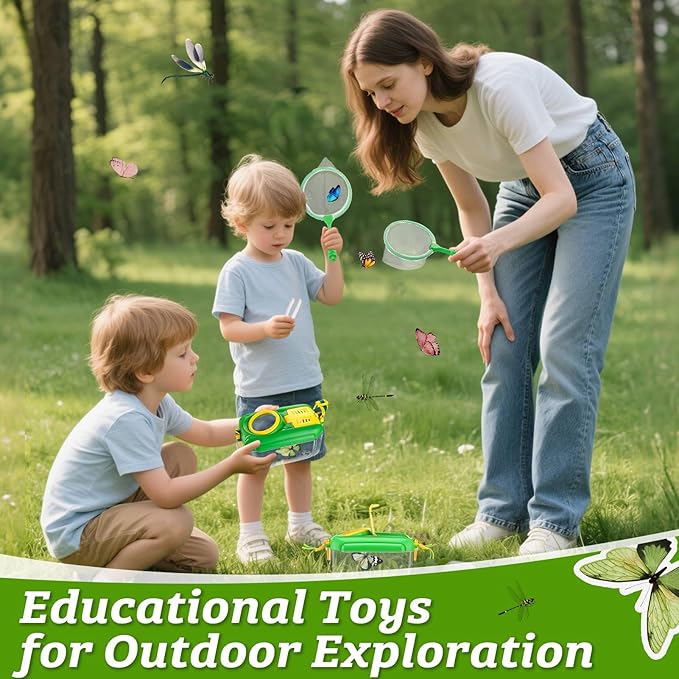 2 Set Bug Catcher for Kids- Educational Bug Catching Kit Including Butterfly Net, Insect Clip, Tweezer, Outdoor Toys for Kids Ages 3-10 (Green)-BubblyBeeBaby