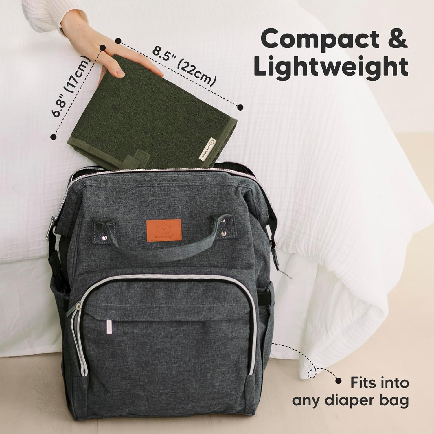 KeaBabies Portable Diaper Changing Pad, Easy Wipe Clean - Foldable Waterproof Baby Changing Mat for Diaper Bag, Compact, Lightweight, 25x13 Baby Changer Travel Essential, Machine Washable (Dark Olive)