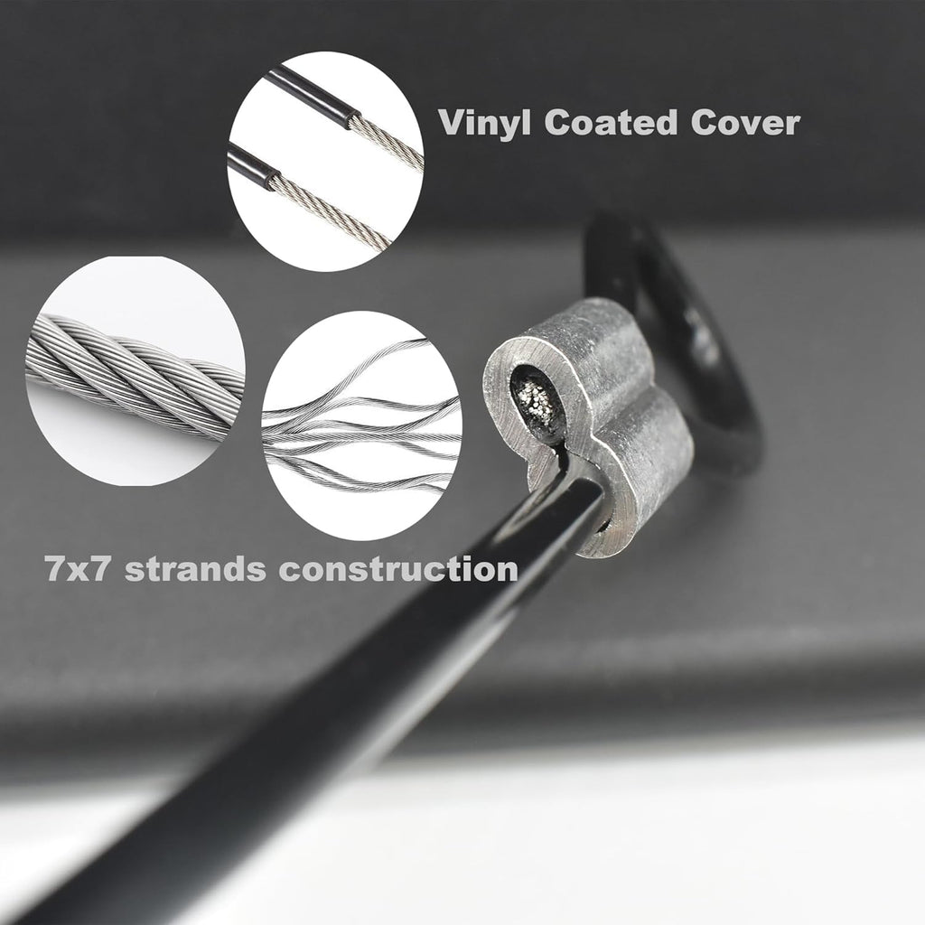 5 Pcs 4mm Wire 36 inch Vinyl Coated Stainless Steel Cable with Loops Short Wire Rope Lanyard Lock Security Chain Link for Outdoor Gates, Black(4mm x 36inch)