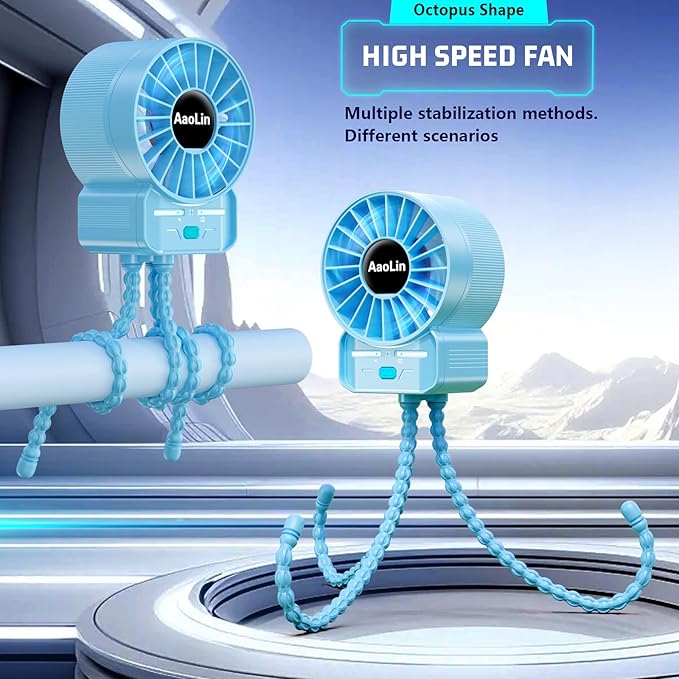2 Pack Multifunctional Portable Stroller Fan 4 Speed 6600rpm High Speed Usb Rechargeable Personal Mini Handheld Fan Extended Tripod for Desktop Winding Kids Bed Treadmill Bike Golf Cart Outdoor Travel-BubblyBeeBaby
