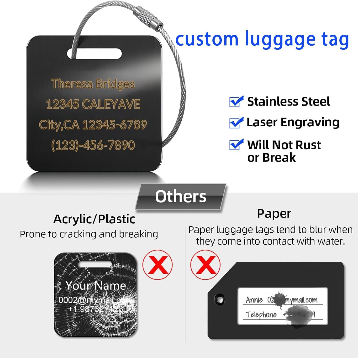 (5Pack Made in USA) Custom Personalized Luggage Tags-Customized Unique tag for Suitcase Backpack Travel,Bags (Purple (3.8×2))