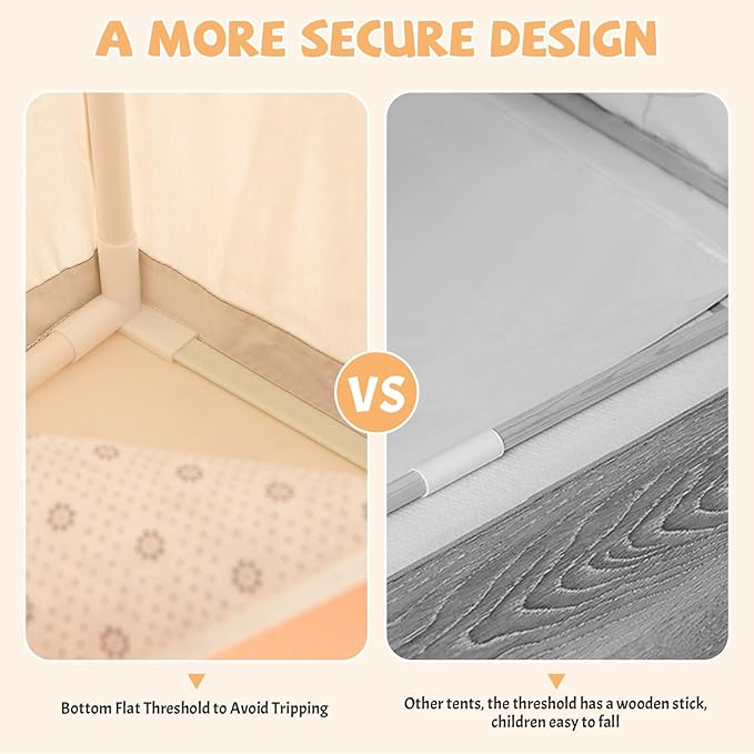 INFANS Kids Play Tent with Washable Mat Star Light Windows, Anti-Trip Large Playhouse Toys for Children Boys Girls, Indoor Outdoor Princess Tents Castle for Toddlers (Beige)-BubblyBeeBaby