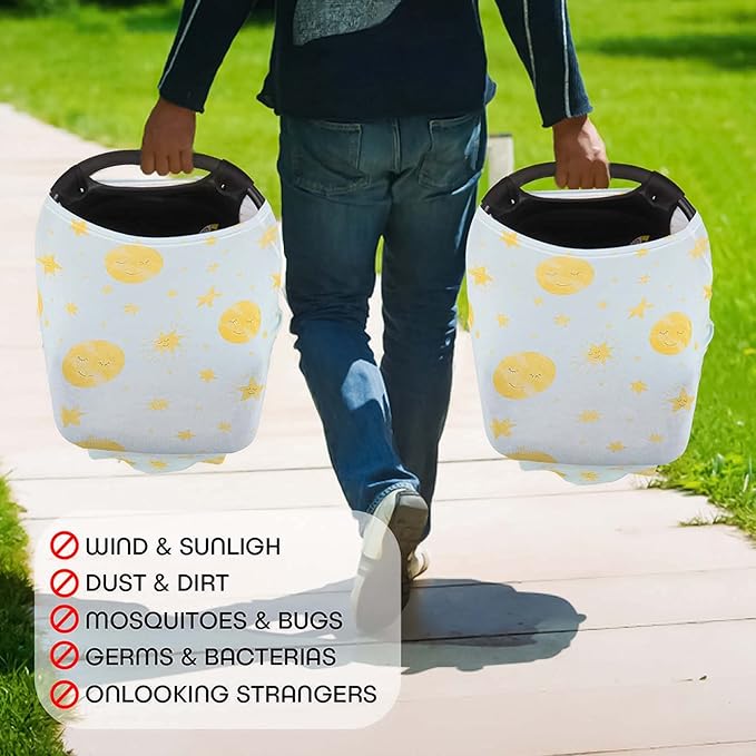 Stretchy Baby Car Seat Covers for Newborns, Infant Car Canopy Extra Soft and Stretchy Nursing Covers for Moms (Shinning Night)-BubblyBeeBaby